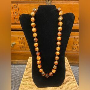 Large Beaded Amber and Brown Tone Necklace